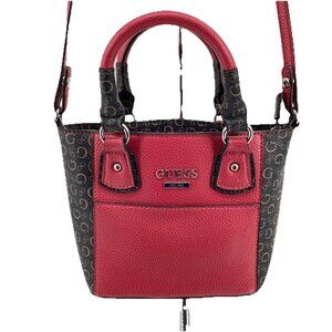 GUESS Small Crossbody Purse Mini Handbag Adj Strap Tote Red/Black Faux Leather